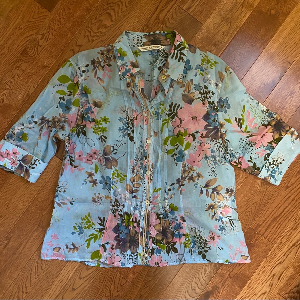 Max Volmary Diamonds & Pearls blouse.Blue, size 12